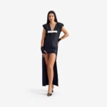 Butterfly Long Dress Black - This straight-cut dress with a shorter front and a dramatically longer back for elegant movement.