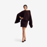 Butterfly Short Dress Dark brown - This short dress features a boat neckline that elegantly frames the shoulders.