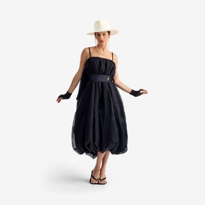 Caterpillar Dress Black - This balloon-shaped midi dress in airy organza combines lightness with bold structure.