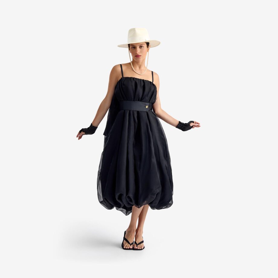 Caterpillar Dress Black - This balloon-shaped midi dress in airy organza combines lightness with bold structure.