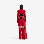 Caterpillar Jacket Red velvet - Cropped Jacket with Bold Cutouts and Open-BackThis cropped jacket features a contemporary silhouette. These high-waisted straight-leg pants feature a sleek design with standout details, including back slits for added movement and allure.