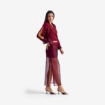 Silk Nest Jacket Burgundi - This cropped jacket blends crepe and organza for a striking wearable silhouette.